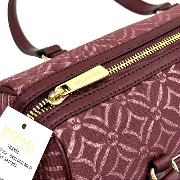 Michael Kors Medium Travel Duffle Satchel Bag Ox Blood Multi - Picture 10 of 11